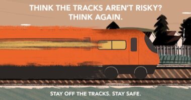 Rail safety warning poster